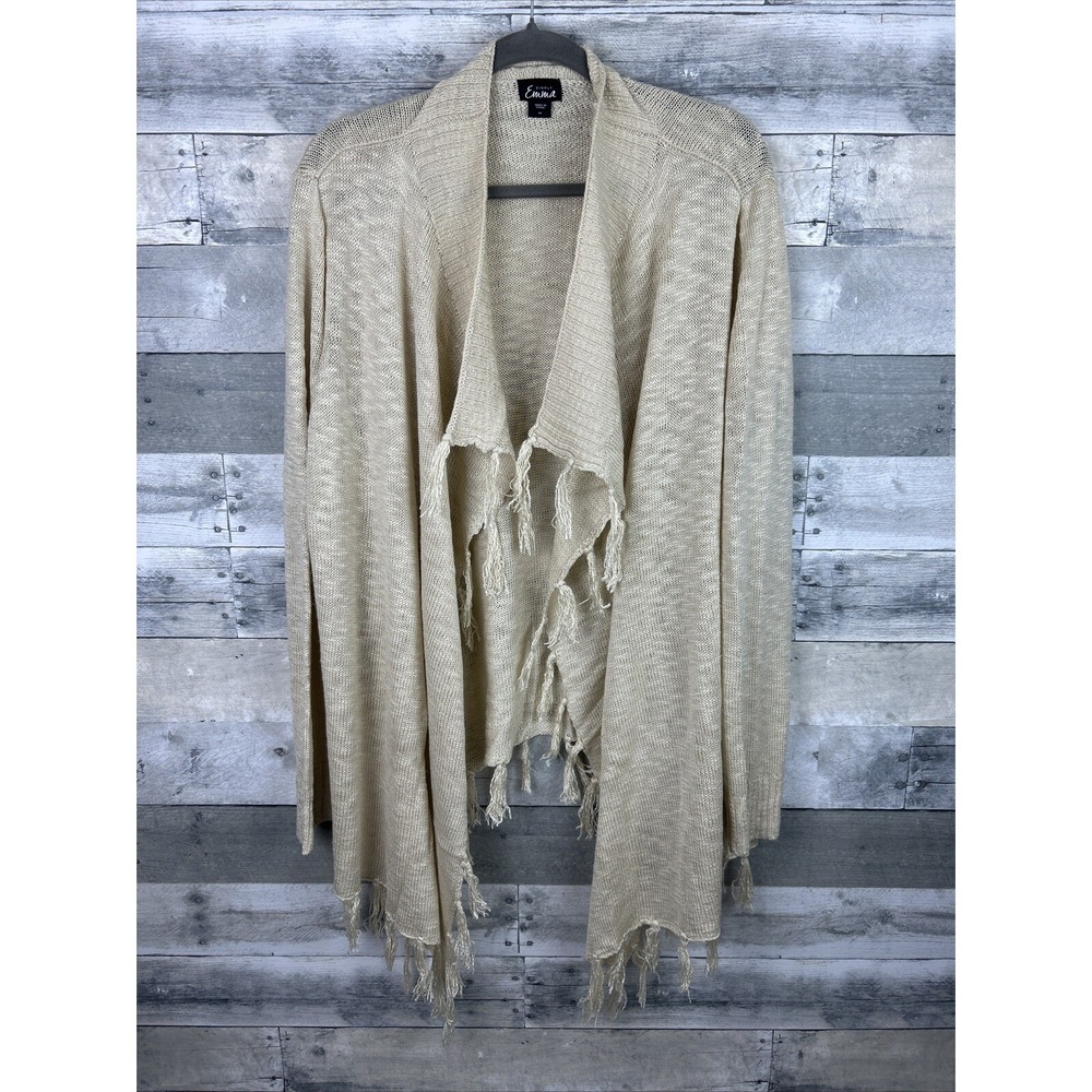 Simply Emma Womens Size 3X Beige Long Sleeve Open Front Cardigan Sweater